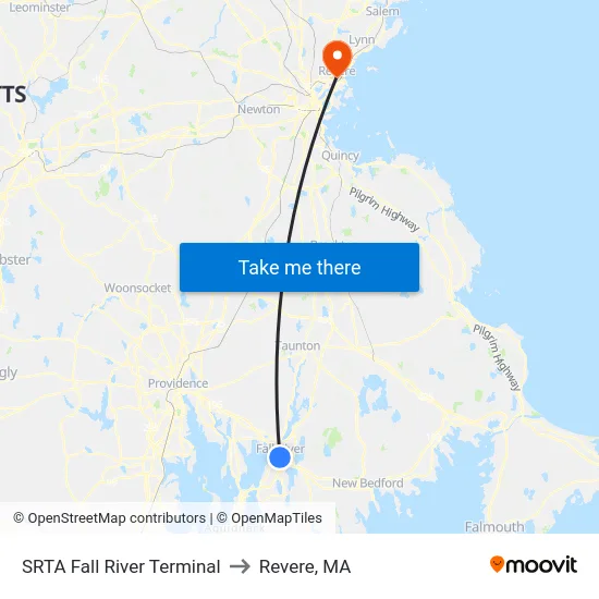 SRTA Fall River Terminal to Revere, MA map
