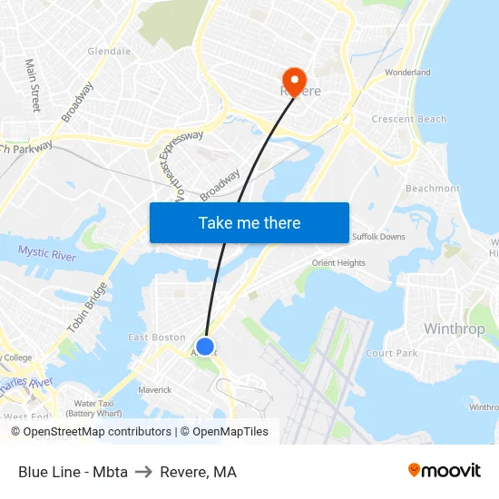 Blue Line - Mbta to Revere, MA map