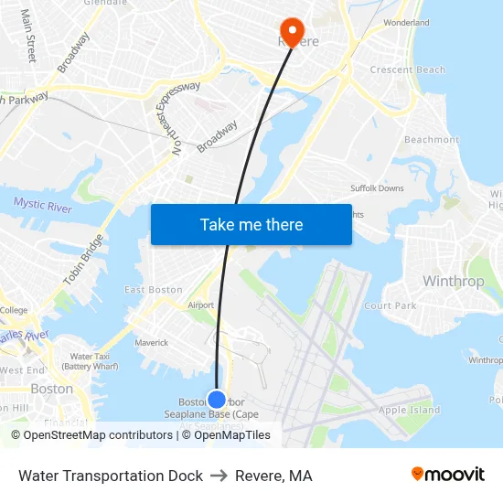 Water Transportation Dock to Revere, MA map