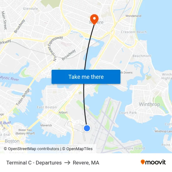 Terminal C - Departures to Revere, MA map