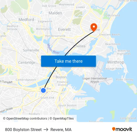 800 Boylston Street to Revere, MA map