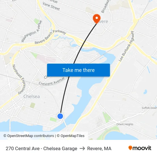 270 Central Ave - Chelsea Garage to Revere, MA map