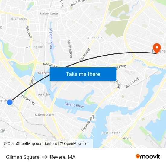 Gilman Square to Revere, MA map