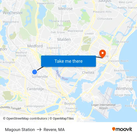 Magoun Station to Revere, MA map