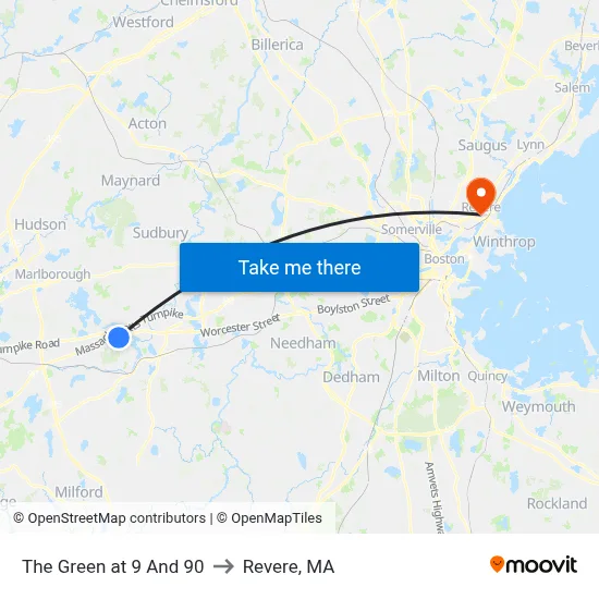 The Green at 9 And 90 to Revere, MA map