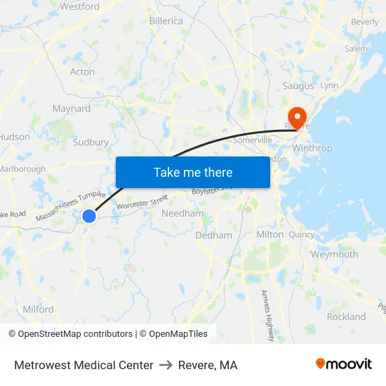 Metrowest Medical Center to Revere, MA map