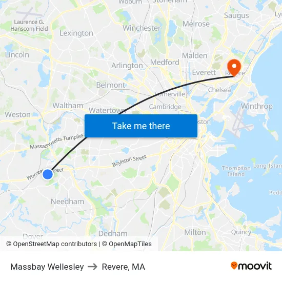 Massbay Wellesley to Revere, MA map