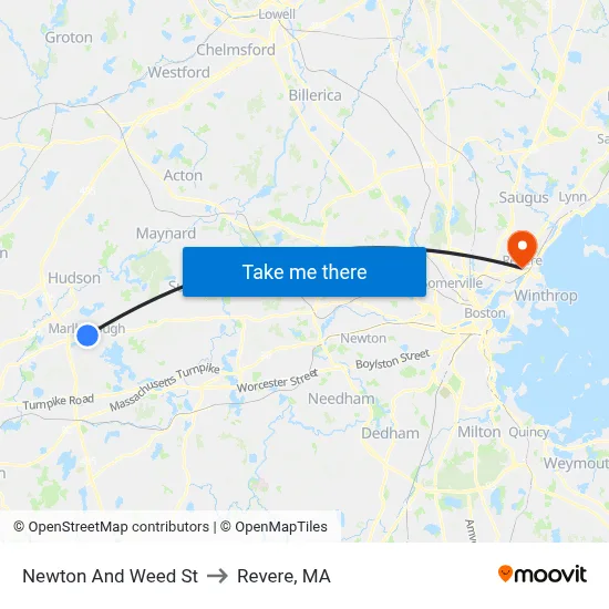 Newton And Weed St to Revere, MA map