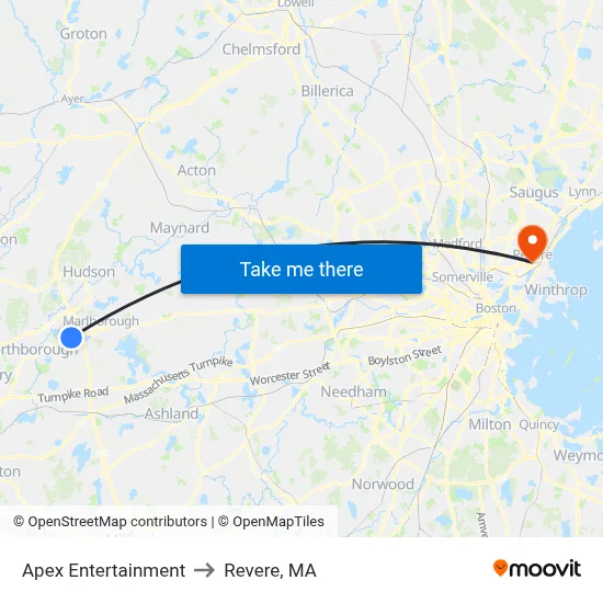 Apex Entertainment to Revere, MA map