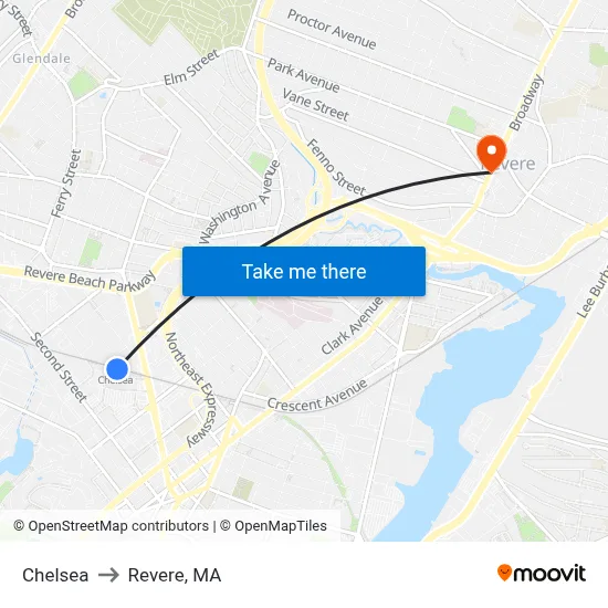 Chelsea to Revere, MA map
