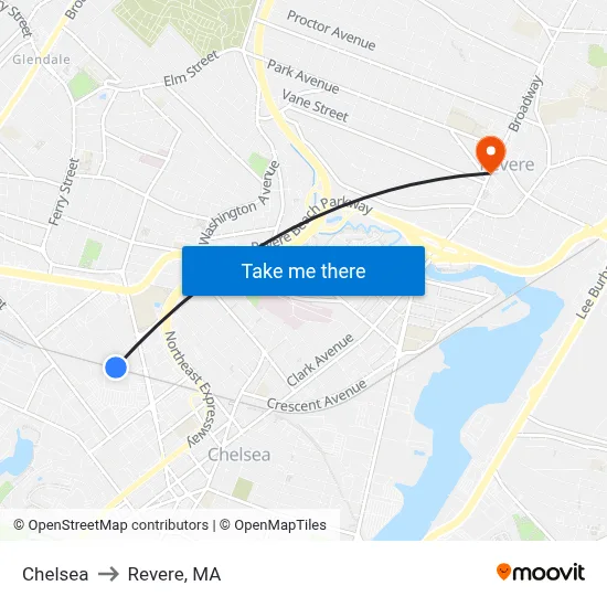 Chelsea to Revere, MA map