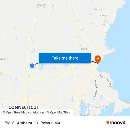 Big Y - Amherst to Revere, MA map