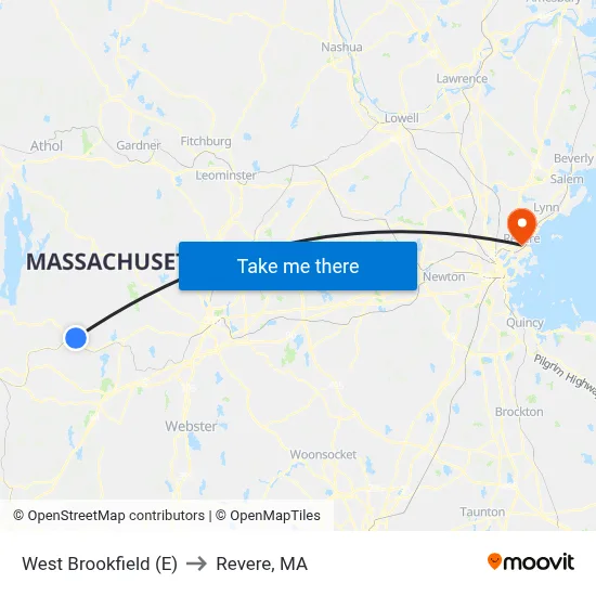 West Brookfield (E) to Revere, MA map