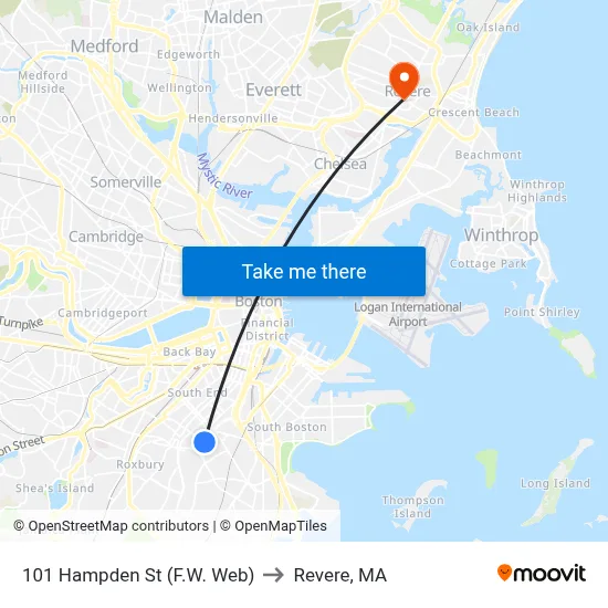 101 Hampden St (F.W. Web) to Revere, MA map