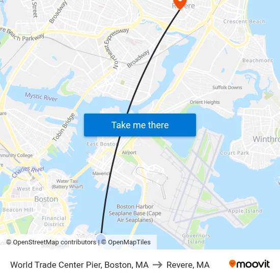 World Trade Center Pier, Boston, MA to Revere, MA map