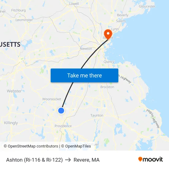Ashton (Ri-116 & Ri-122) to Revere, MA map