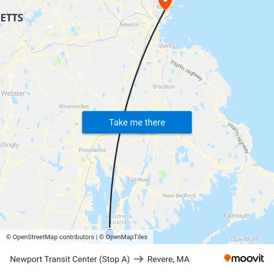 Newport Transit Center (Stop A) to Revere, MA map
