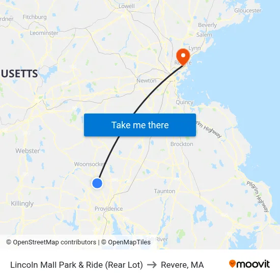 Lincoln Mall Park & Ride (Rear Lot) to Revere, MA map