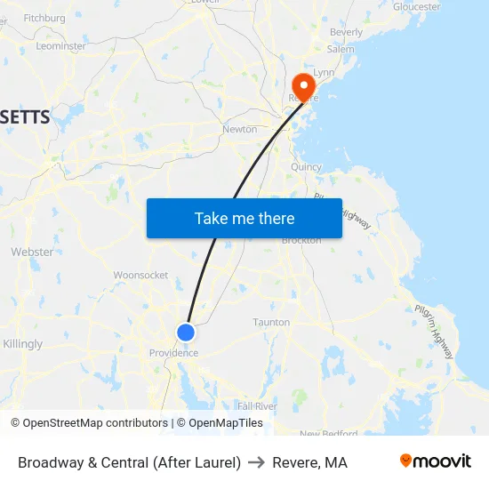 Broadway & Central (After Laurel) to Revere, MA map