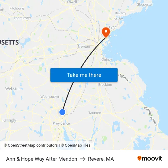 Ann & Hope Way After Mendon to Revere, MA map