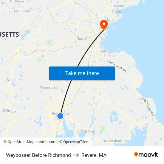 Weybosset Before Richmond to Revere, MA map
