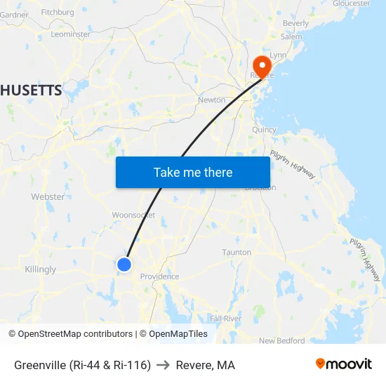 Greenville (Ri-44 & Ri-116) to Revere, MA map