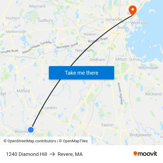 1240 Diamond Hill to Revere, MA map