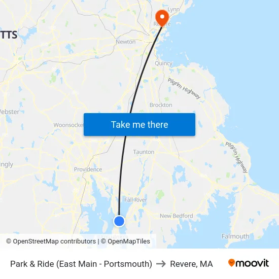 Park & Ride (East Main - Portsmouth) to Revere, MA map