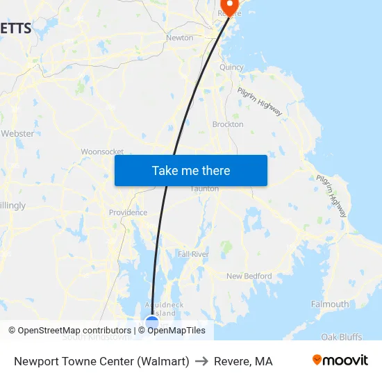Newport Towne Center (Walmart) to Revere, MA map