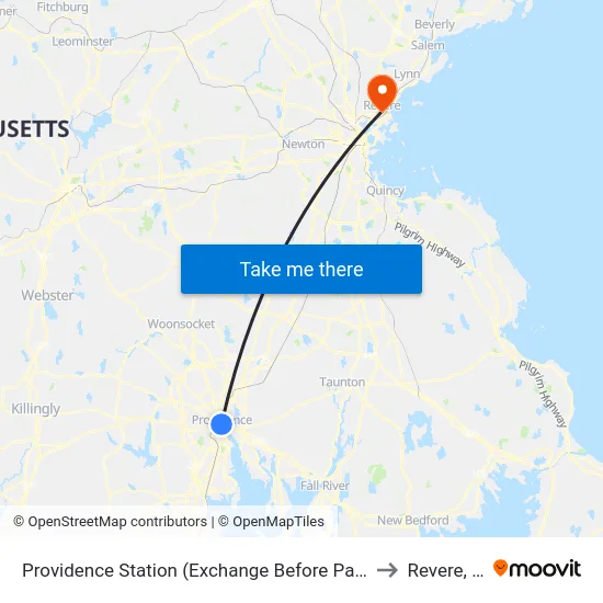 Providence Station (Exchange Before Park Row W) to Revere, MA map