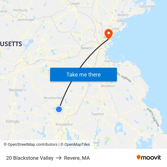 20 Blackstone Valley to Revere, MA map