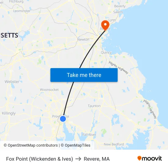 Fox Point (Wickenden & Ives) to Revere, MA map