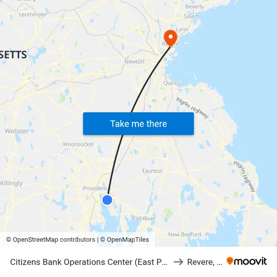Citizens Bank Operations Center (East Providence) to Revere, MA map