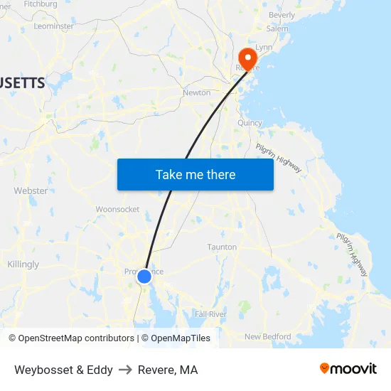 Weybosset & Eddy to Revere, MA map