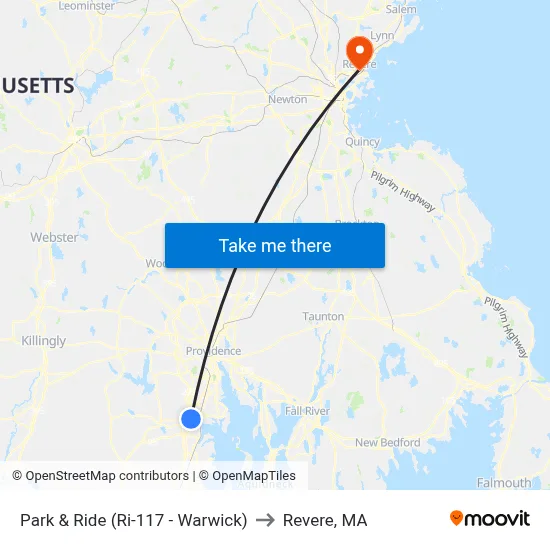 Park & Ride (Ri-117 - Warwick) to Revere, MA map