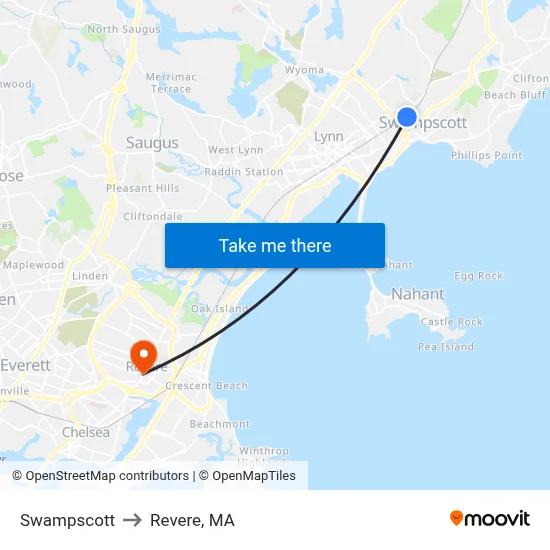 Swampscott to Revere, MA map