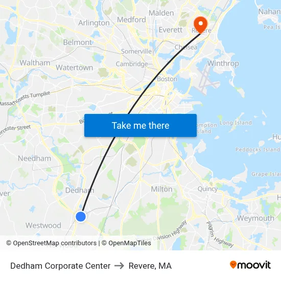 Dedham Corporate Center to Revere, MA map