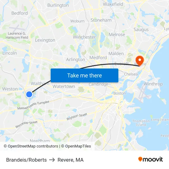 Brandeis/Roberts to Revere, MA map