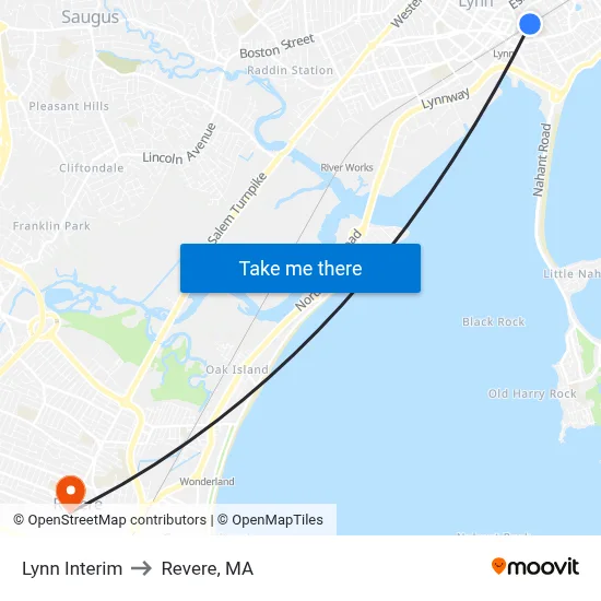 Lynn Interim to Revere, MA map