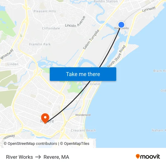 River Works to Revere, MA map