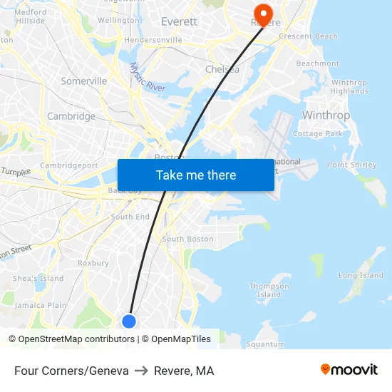 Four Corners/Geneva to Revere, MA map