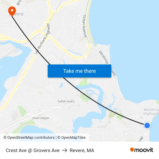 Crest Ave @ Grovers Ave to Revere, MA map