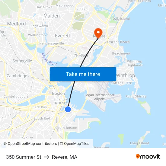 350 Summer St to Revere, MA map