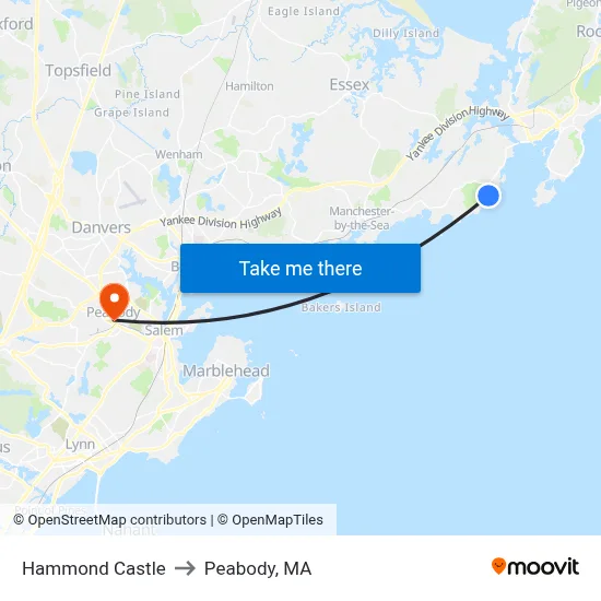 Hammond Castle to Peabody, MA map