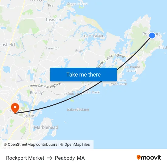 Rockport Market to Peabody, MA map