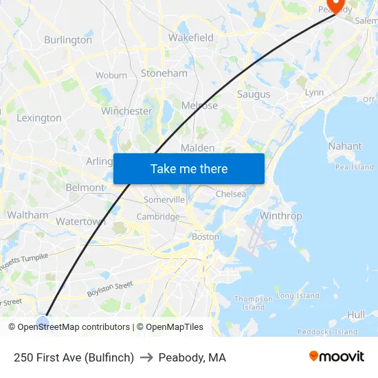 250 First Ave  (Bulfinch) to Peabody, MA map
