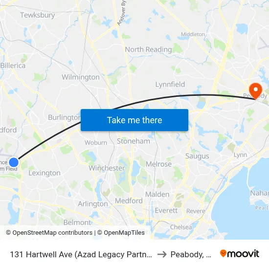 131 Hartwell Ave  (Azad Legacy Partners) to Peabody, MA map
