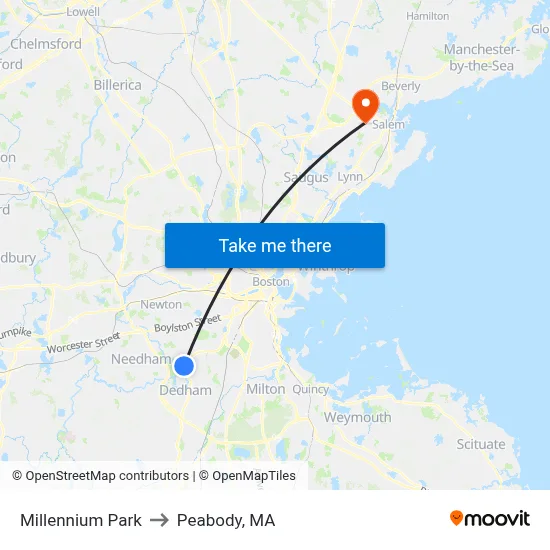 Millennium Park to Peabody, MA map