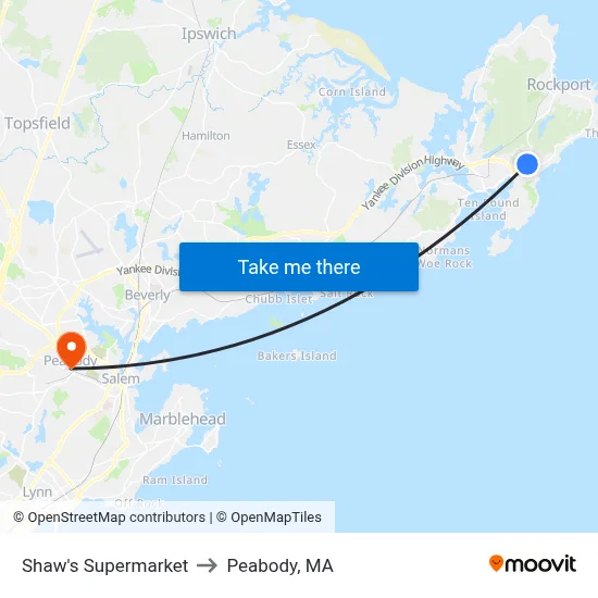 Shaw's Supermarket to Peabody, MA map