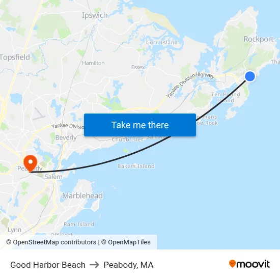 Good Harbor Beach to Peabody, MA map